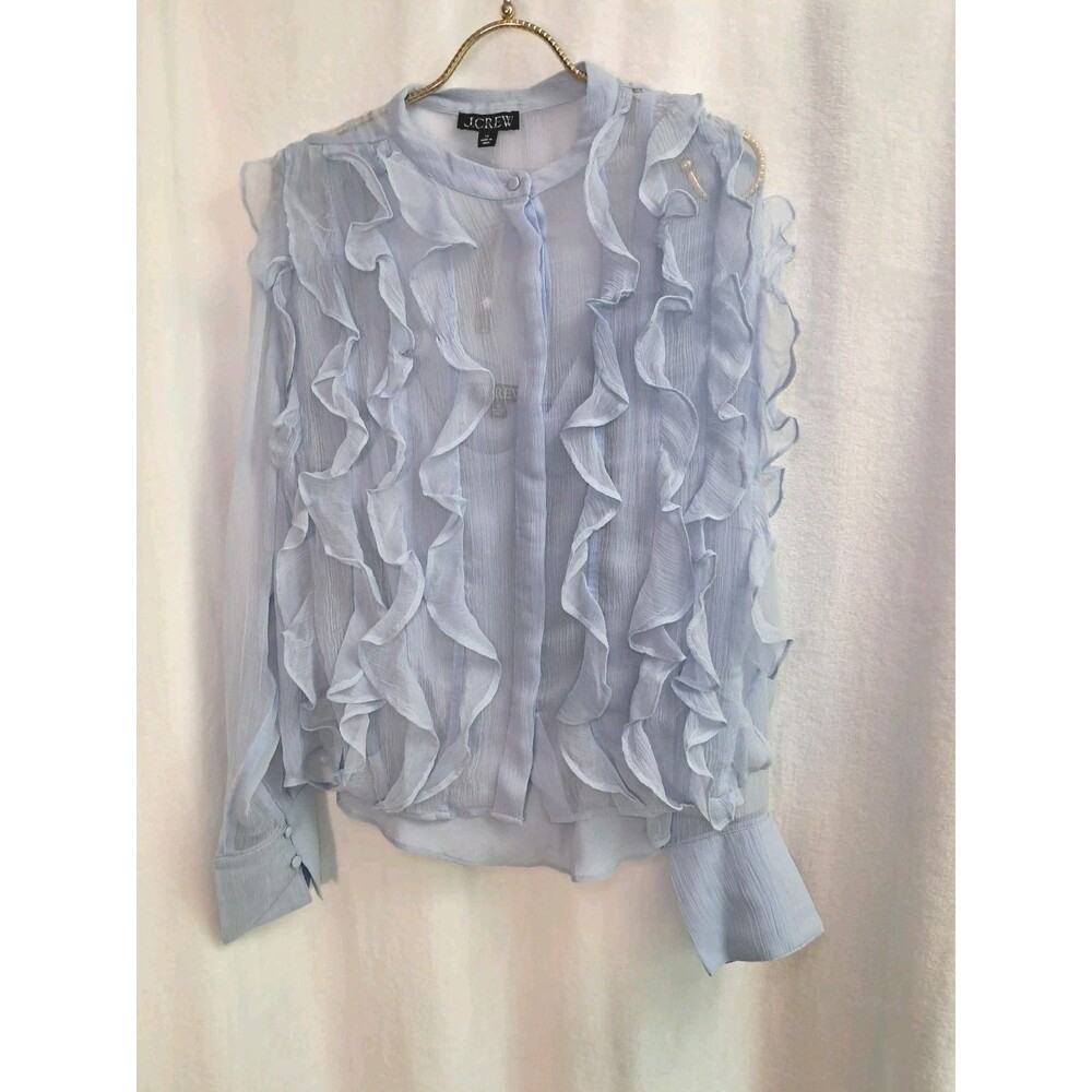 NWT J.Crew Size 10 Ruffle-Front Top in Crinkle Cupro Light SMALL MARK TO BACK - Picture 3 of 12
